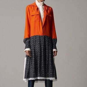 Chloe Folk Orange Silk Midi Shirt Dress 38 NEW De Chine Cravat Floral White Lace